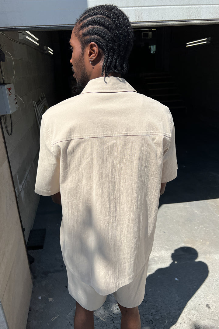 SHORT SLEEVE UTILITY SHIRT in Beige — alternate angle