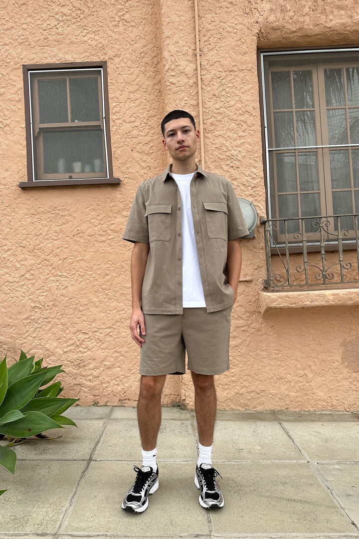 SHORT SLEEVE UTILITY SHIRT in Taupe — alternate angle