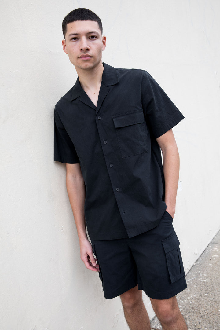 COTTON NYLON CARGO SHIRT in Black — alternate angle
