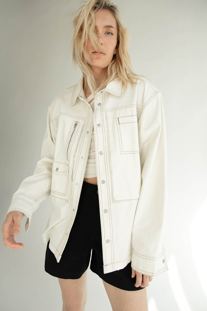COTTON-TWILL BUTTON UP SHIRT in PAPYRUS — alternate angle