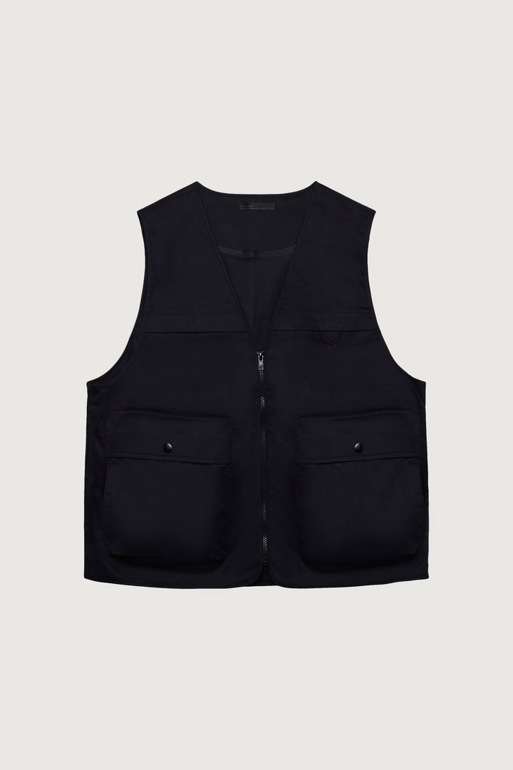 COTTON-TWILL CARGO UTILITY VEST in Black — alternate angle