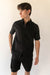 Cotton linen cargo short sleeve shirt in black — main image