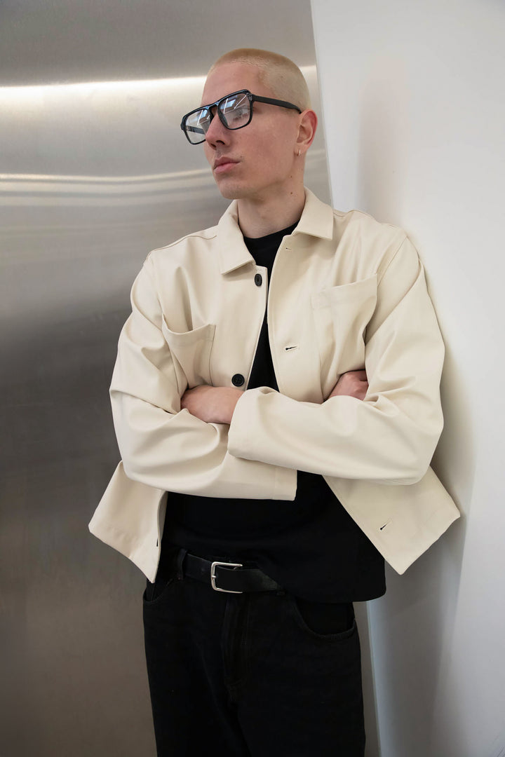 BUTTON UP SHACKET in Seashell — alternate angle