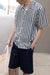 Linen blend button-up shirt in cream navy stripe — main image