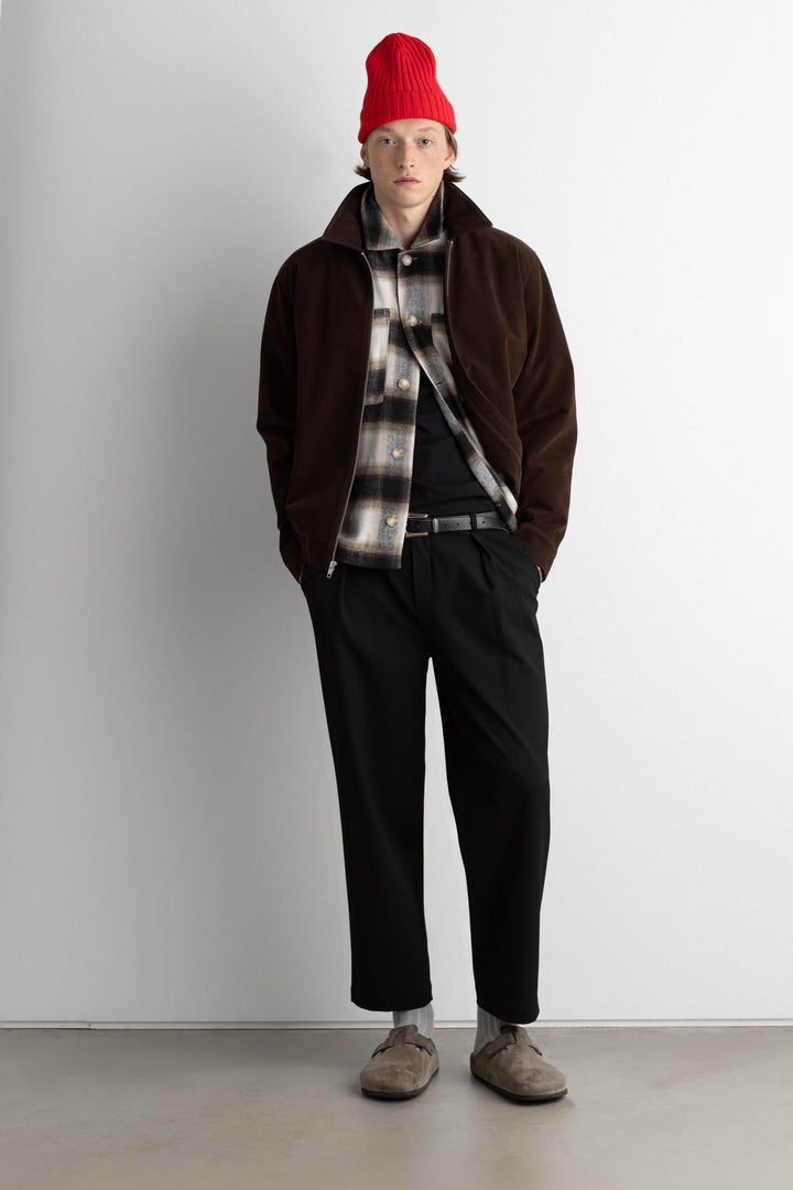 RELAXED FLANNEL BUTTON UP SHIRT in Black Cream Plaid — alternate angle