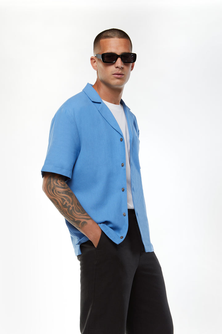 LINEN BUTTON UP SHIRT in Pacific Coast — alternate angle