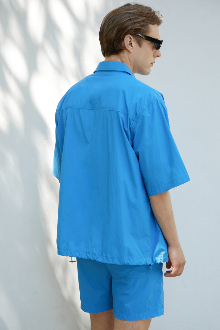 SHORT SLEEVE BUTTON UP in Ocean Blue — alternate angle