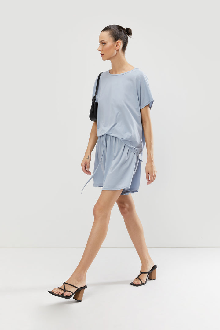 DRAWSTRING SHORT in Misty Blue — alternate angle