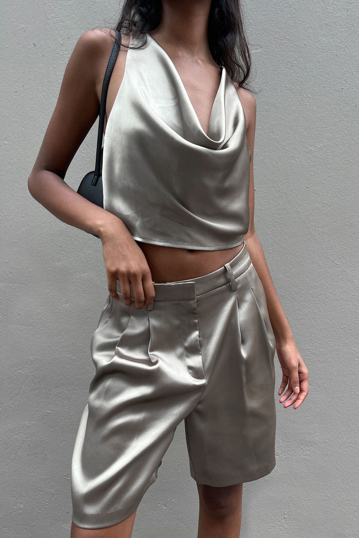 SATIN SHORT in Silver Sage — alternate angle