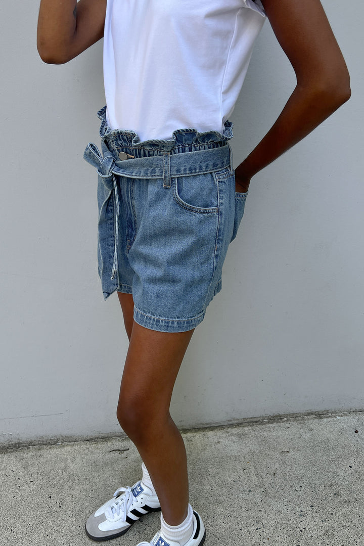JEAN PAPERBAG SHORT in Light Stone — alternate angle