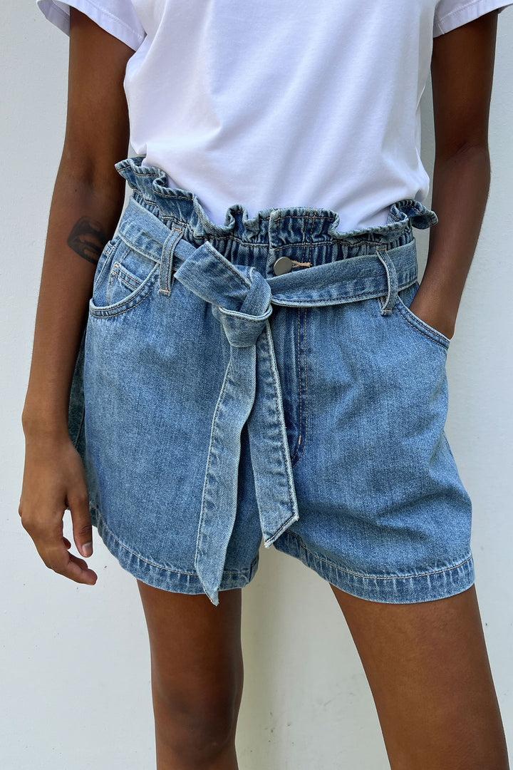JEAN PAPERBAG SHORT in Light Stone — alternate angle
