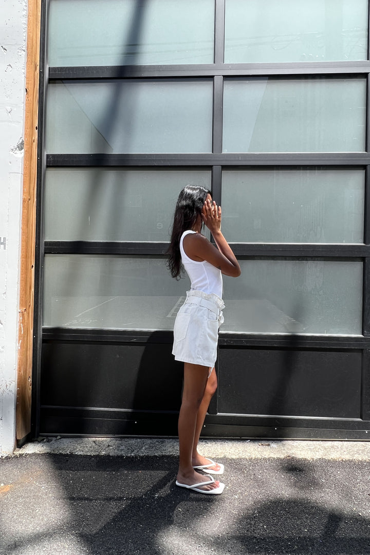 ECRU JEAN PAPERBAG SHORT in Ecru — alternate angle