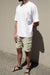Cotton linen cargo short in moss grey — main image
