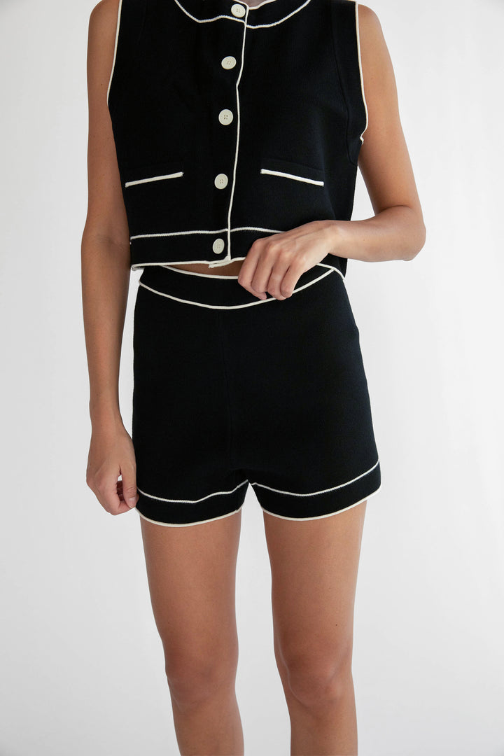 CONTRAST TRIM KNIT SHORT in Black Cream — alternate angle