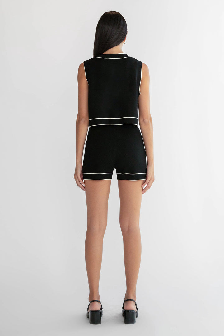 CONTRAST TRIM KNIT SHORT in Black Cream — alternate angle