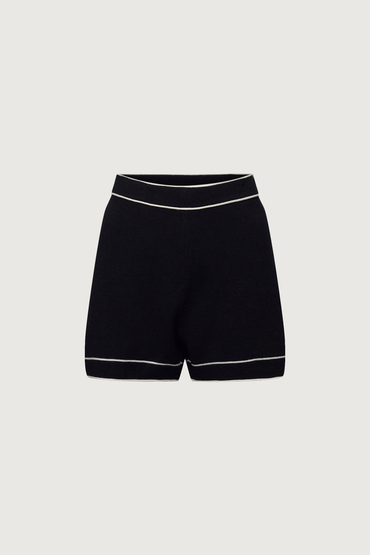 CONTRAST TRIM KNIT SHORT in Black Cream — alternate angle
