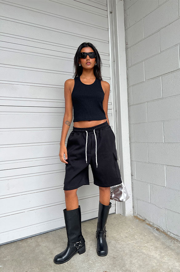 COTTON SHORT in Black — alternate angle