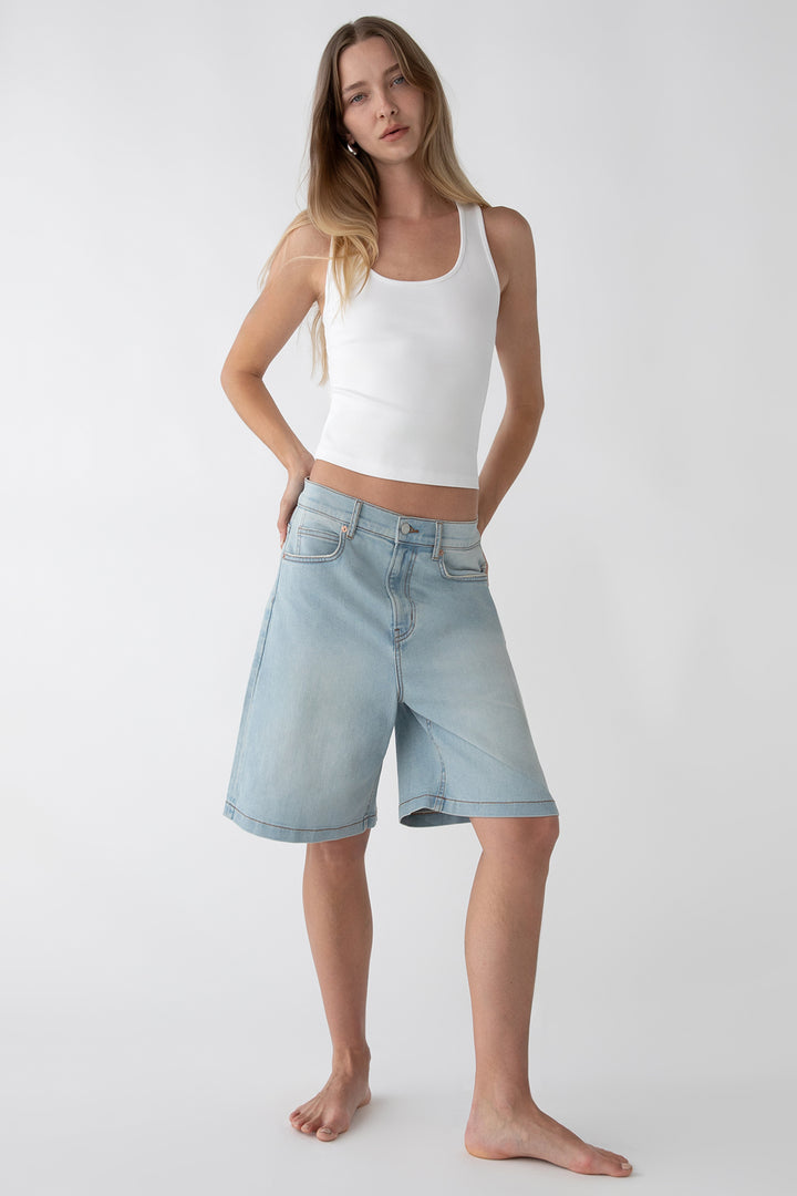 STRETCH DENIM JORT in Stone Light Wash — alternate angle