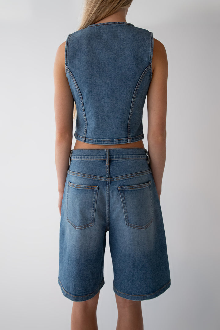 STRETCH DENIM JORT in Vintage Medium Wash — alternate angle