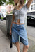 Stretch denim jort in vintage medium wash — main image