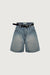 Denim shorts with leather belt in light wash — main image