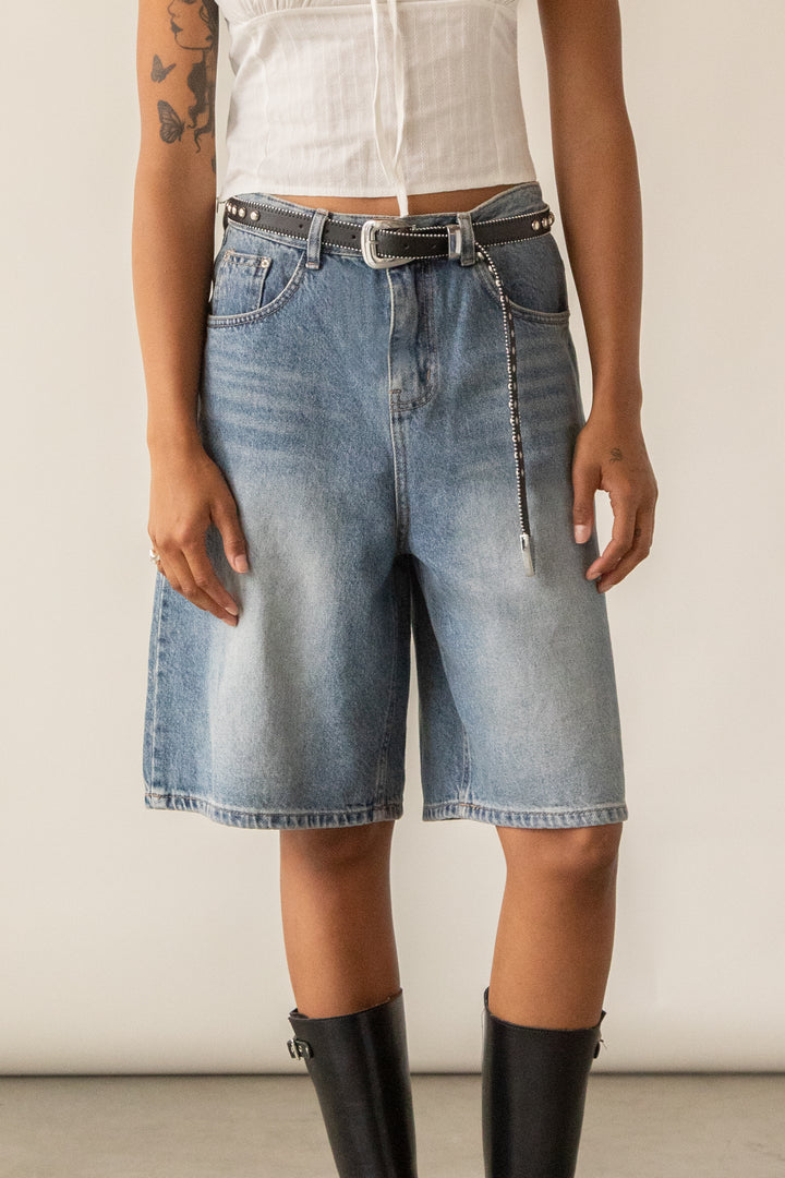 CLASSIC OVERSIZED JORTS in Dark Wash — alternate angle