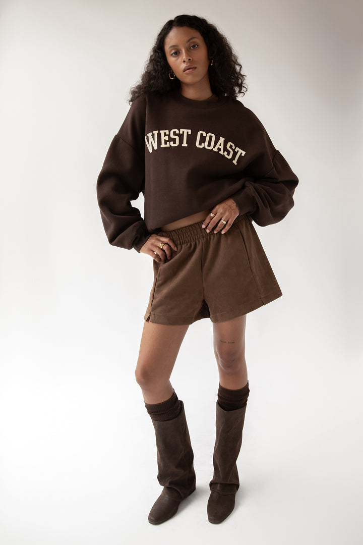 VEGAN SUEDE SHORTS in Brown — alternate angle