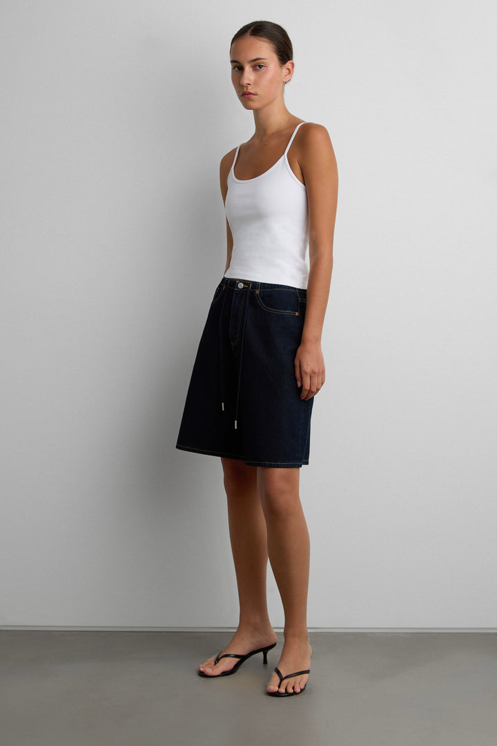 DENIM JORT WITH DRAWSTRING WAIST in RAW INDIGO — alternate angle