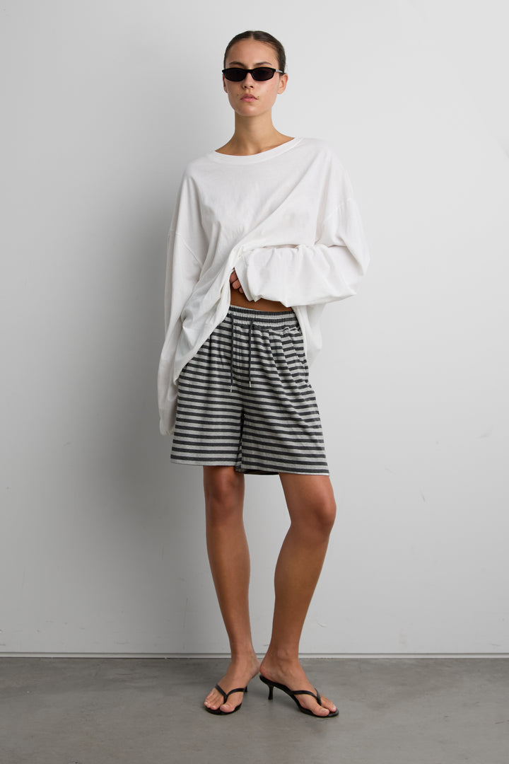 STRIPED SHORT in Dark Gray Stripe — alternate angle