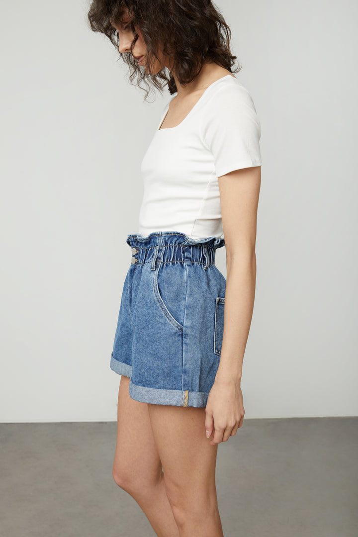 PAPERBAG JEAN SHORT in Medium Wash — alternate angle