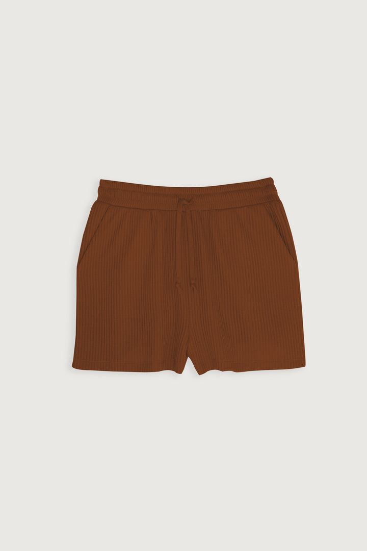 RIBBED KNIT SHORT in Teak — alternate angle