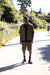 Striped linen shorts in khaki stripe — main image