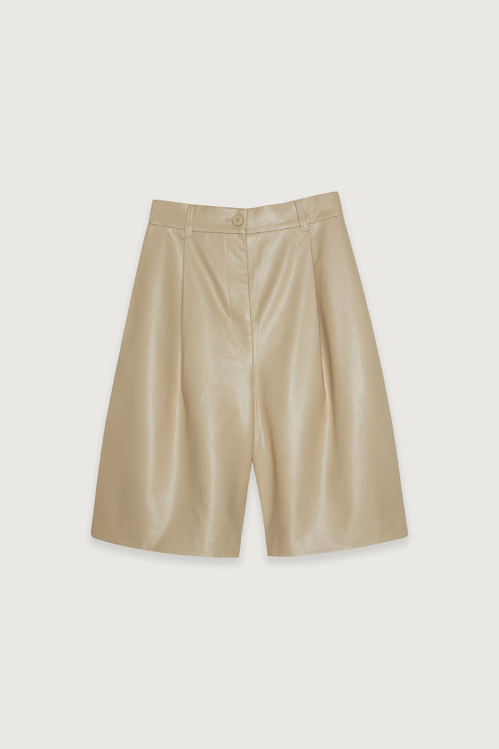VEGAN LEATHER SHORTS in Beige — alternate angle