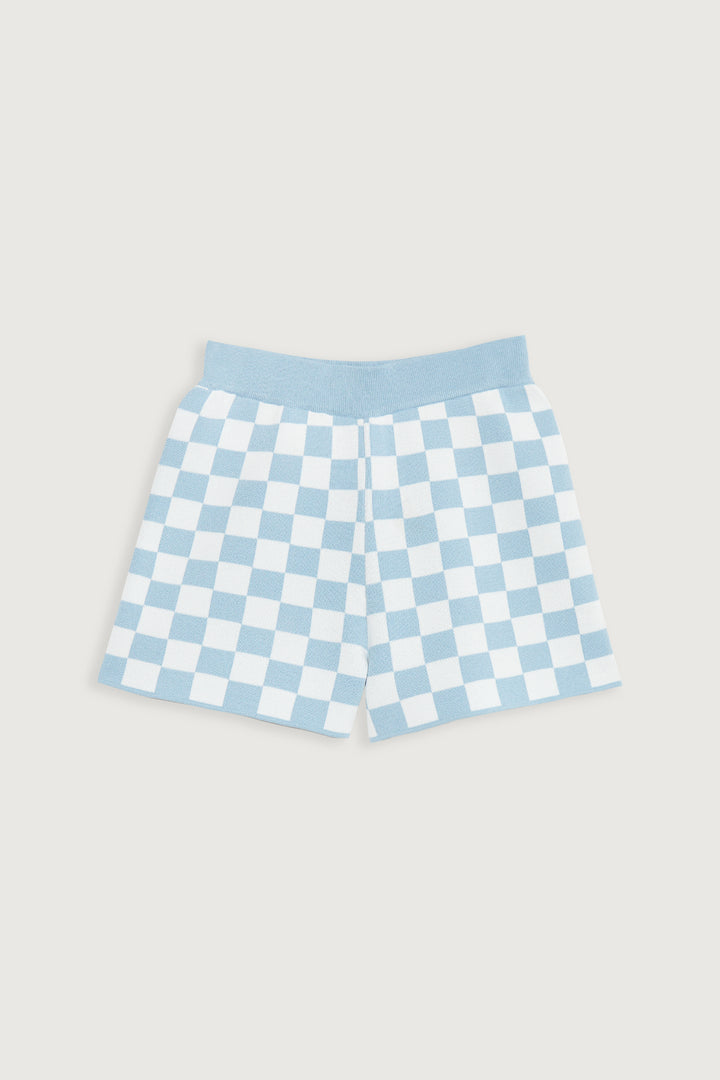 CHECKERED KNIT SHORT in Baby Blue Check — alternate angle