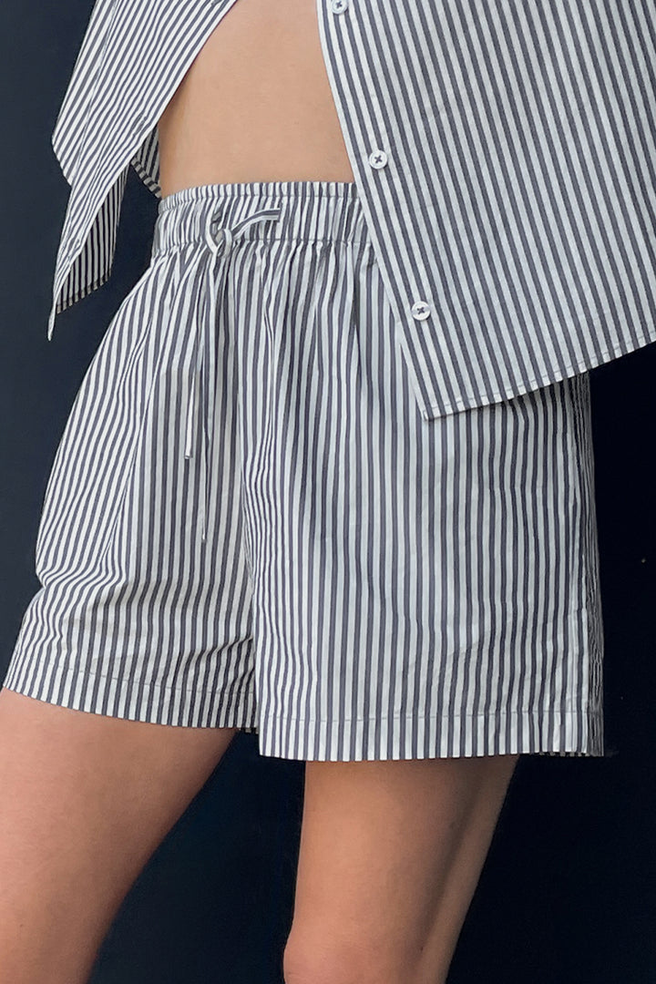 COTTON POPLIN STRIPED SHORT in Navy Tofu — alternate angle