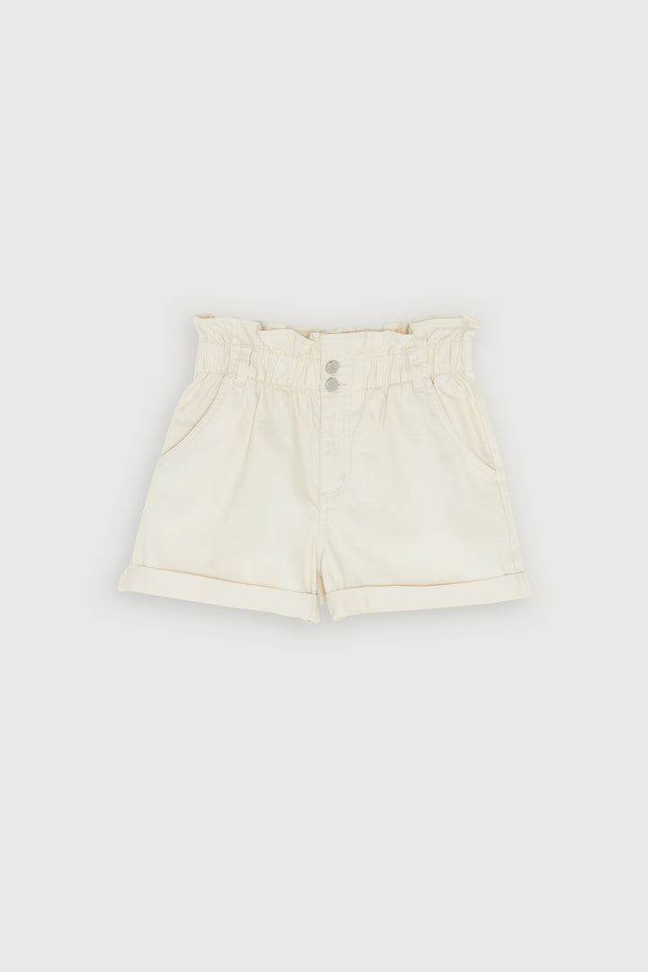 PAPER BAG DENIM SHORTS in Oatmeal — alternate angle