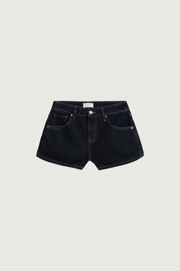 LOW RISE MICRO JEAN SHORT in RAW INDIGO — alternate angle