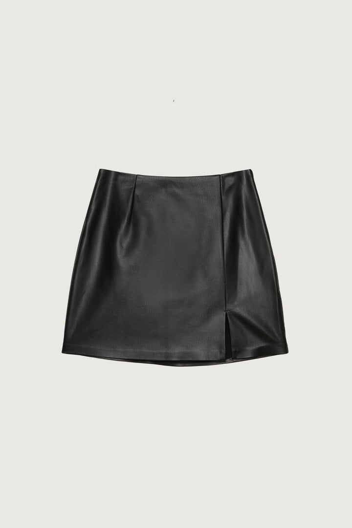 VEGAN LEATHER MINI SKIRT in Black — alternate angle