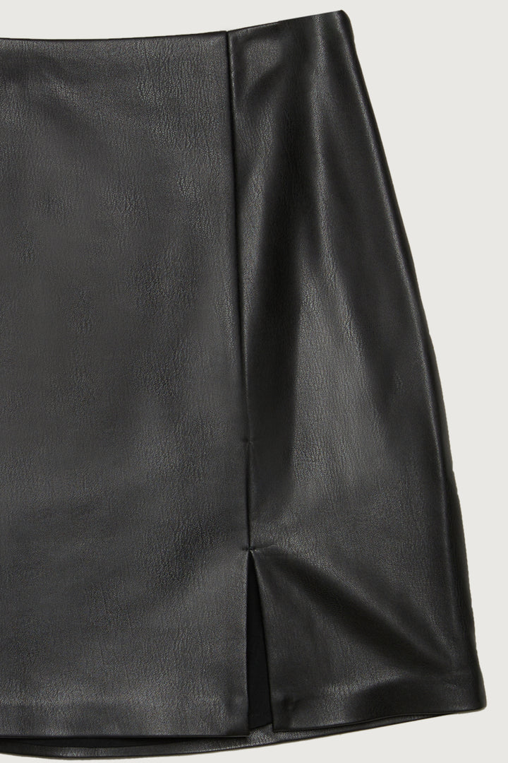 VEGAN LEATHER MINI SKIRT in Black — alternate angle