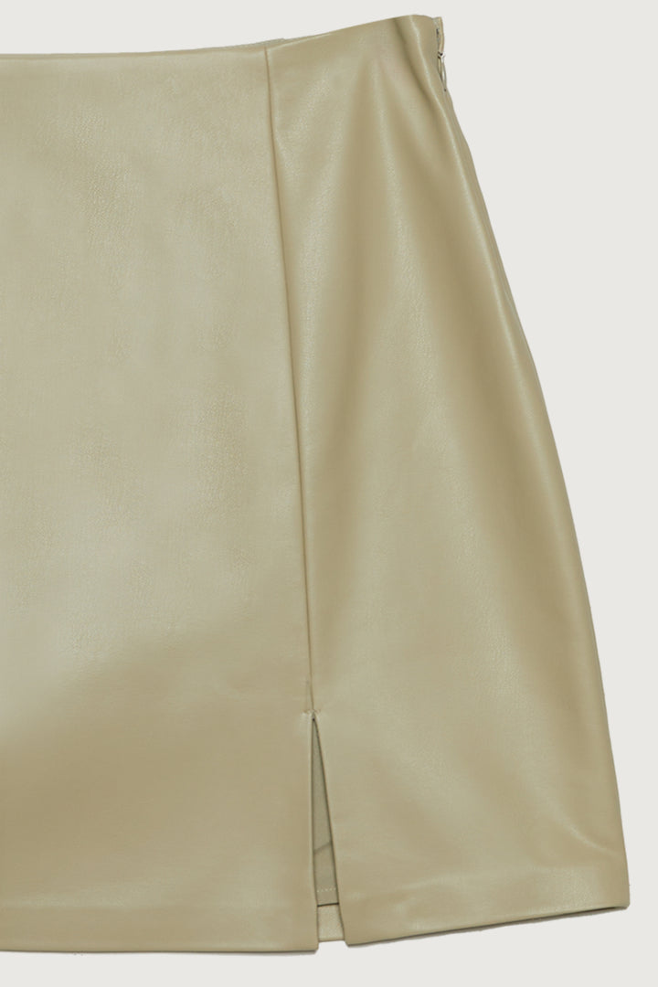 VEGAN LEATHER MINI SKIRT in Elm — alternate angle