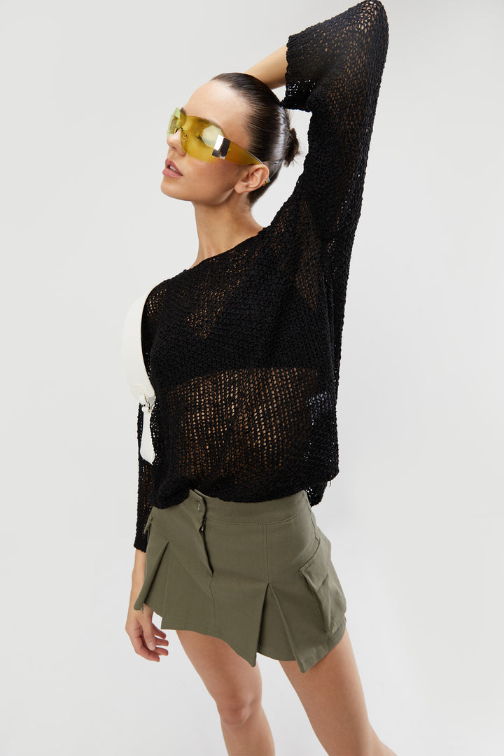 PLEATED CARGO MINI SKIRT in SAGE — alternate angle