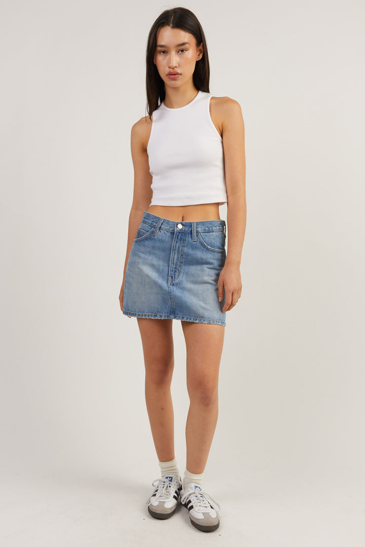 MINI JEAN SKIRT in Light Stone — alternate angle