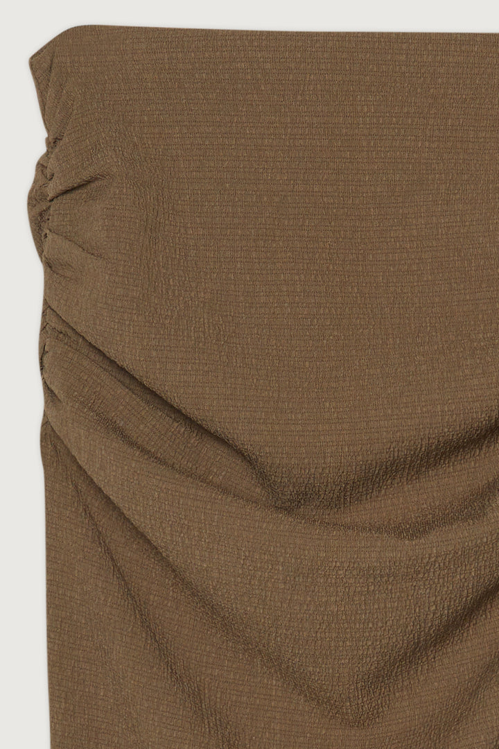 TEXTURED MIDI SKIRT WITH RUCHING in Shiitake — alternate angle