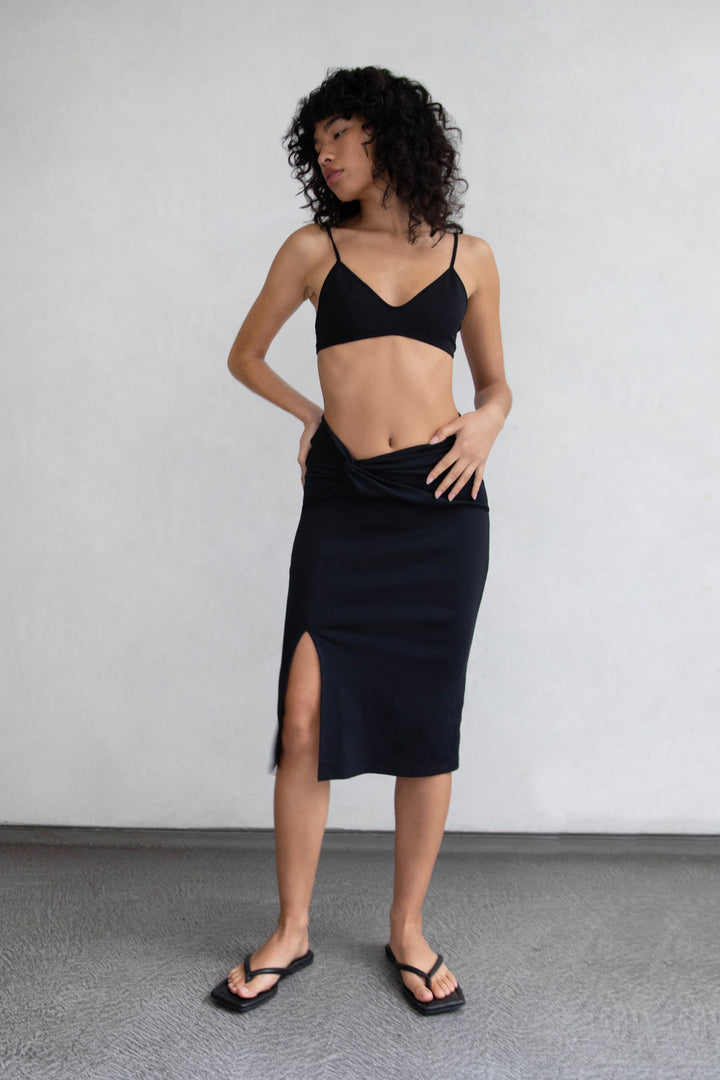 FRONT TWIST MIDI SKIRT in Black Beauty — alternate angle