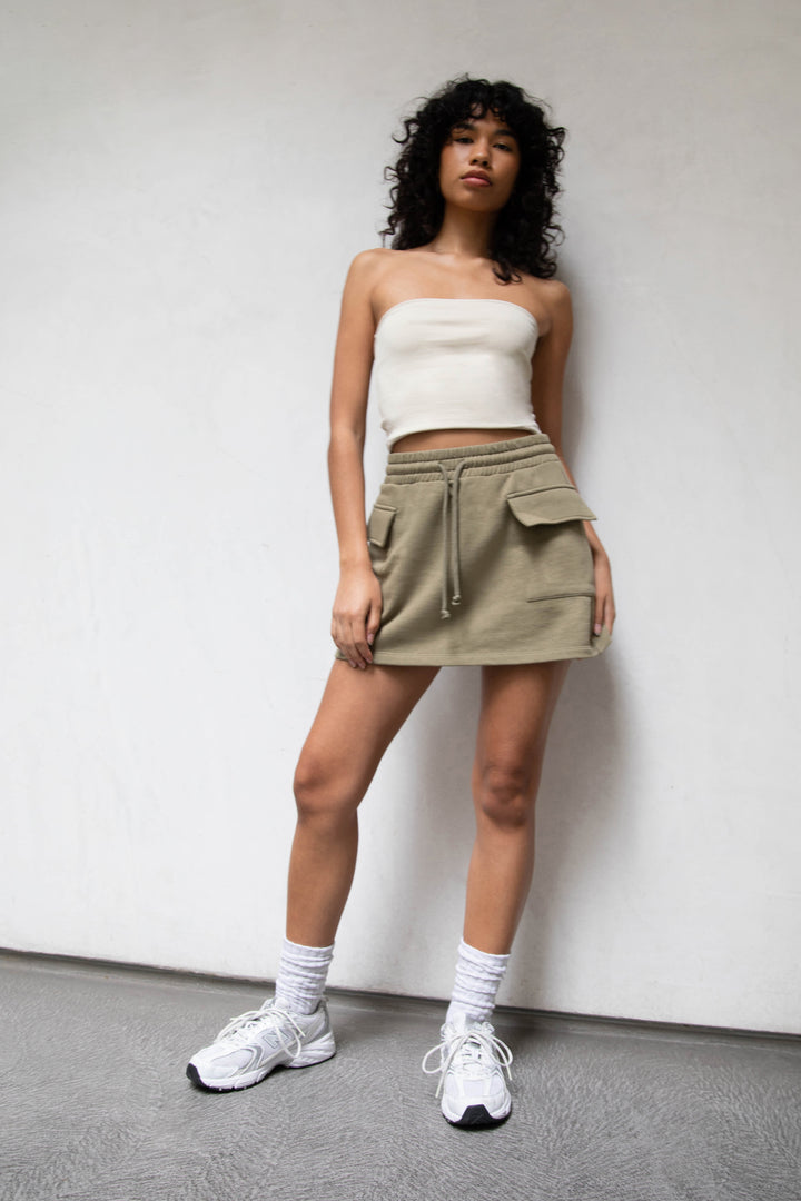 CARGO MINI SKIRT in Dusky Green — alternate angle
