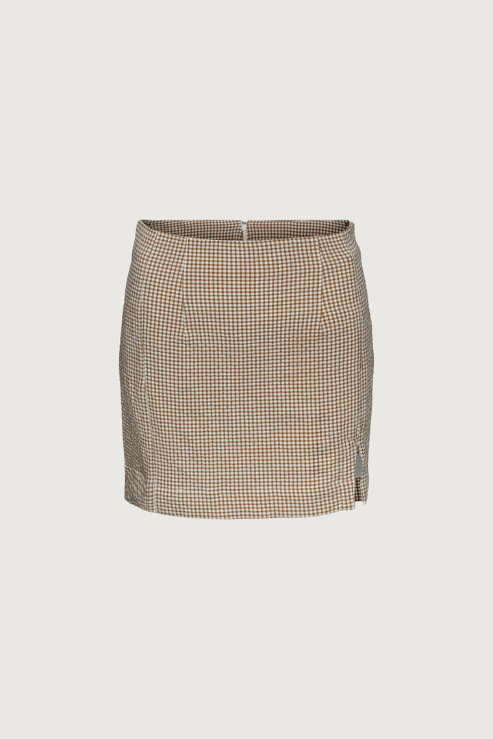 GINGHAM MINI SKIRT WITH FRONT SLIT in Coconut Lead Grey — alternate angle