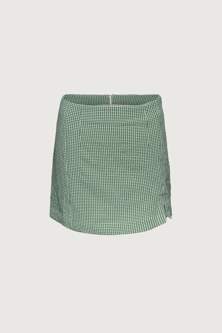 GINGHAM MINI SKIRT WITH FRONT SLIT in Coconut Lead Grey — alternate angle