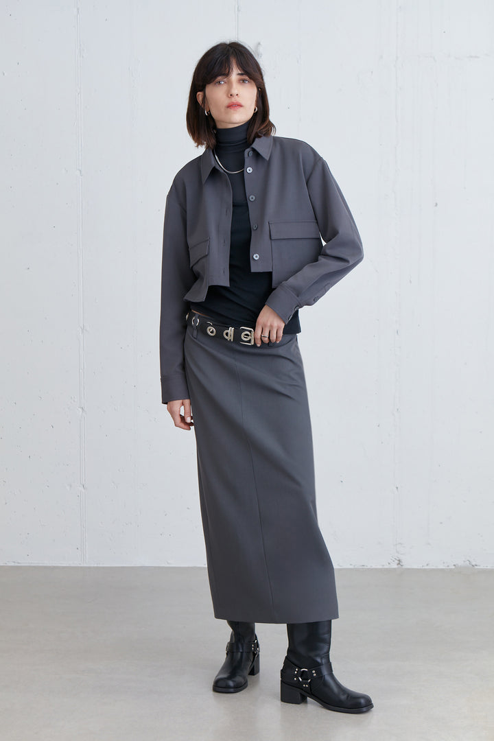 MIDI SUITING SKIRT in Asphalt — alternate angle