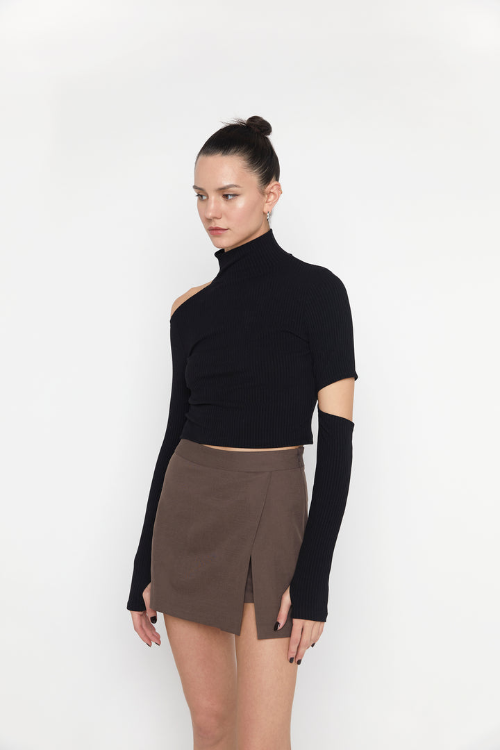 SKIRT WITH FRONT SLIT in Brown — alternate angle