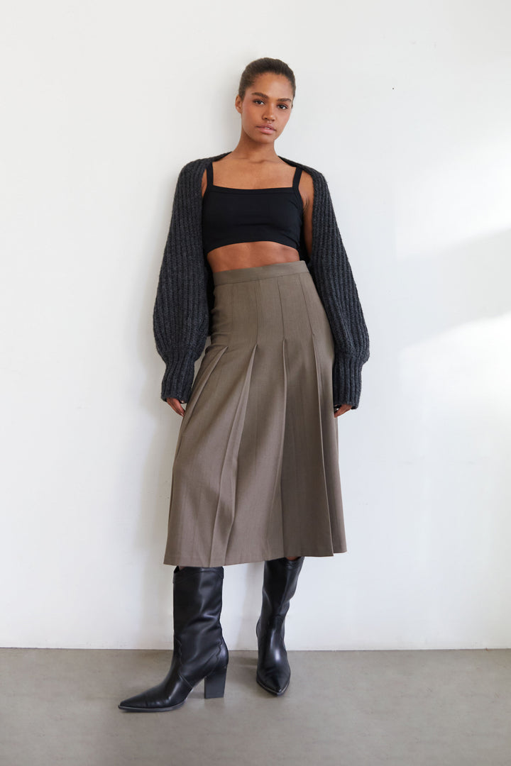 PLEATED MIDI SKIRT in Brown — alternate angle
